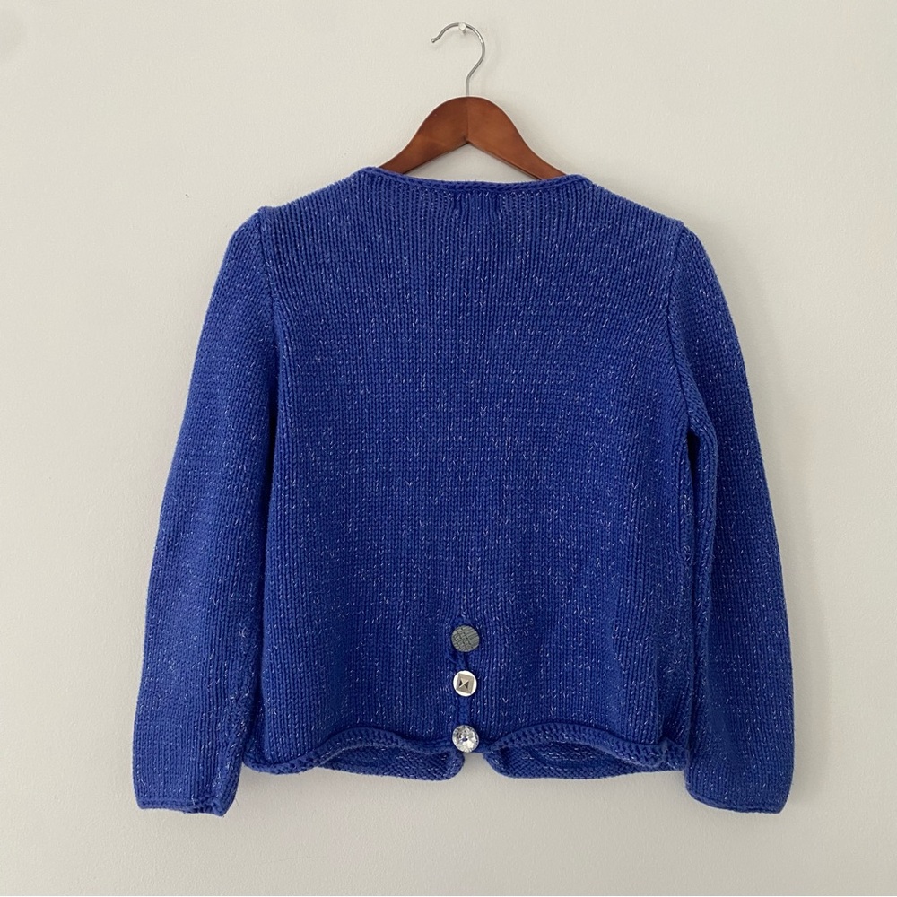 Anthro Pure HandKnit Cotton Purple Retro Glitter Bedazzled Sweater Womens M/L - Picture 6 of 8
